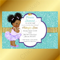 Purple & Teal Little Princess Baby Shower Invite, Afro
