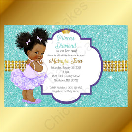 Purple & Teal Little Princess Baby Shower Invite, Afro