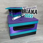 Graduation Card Box - Purple, Black, Turquoise 10x10