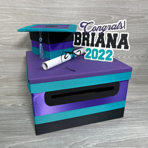 Graduation Card Box - Purple, Black, Teal 10x10