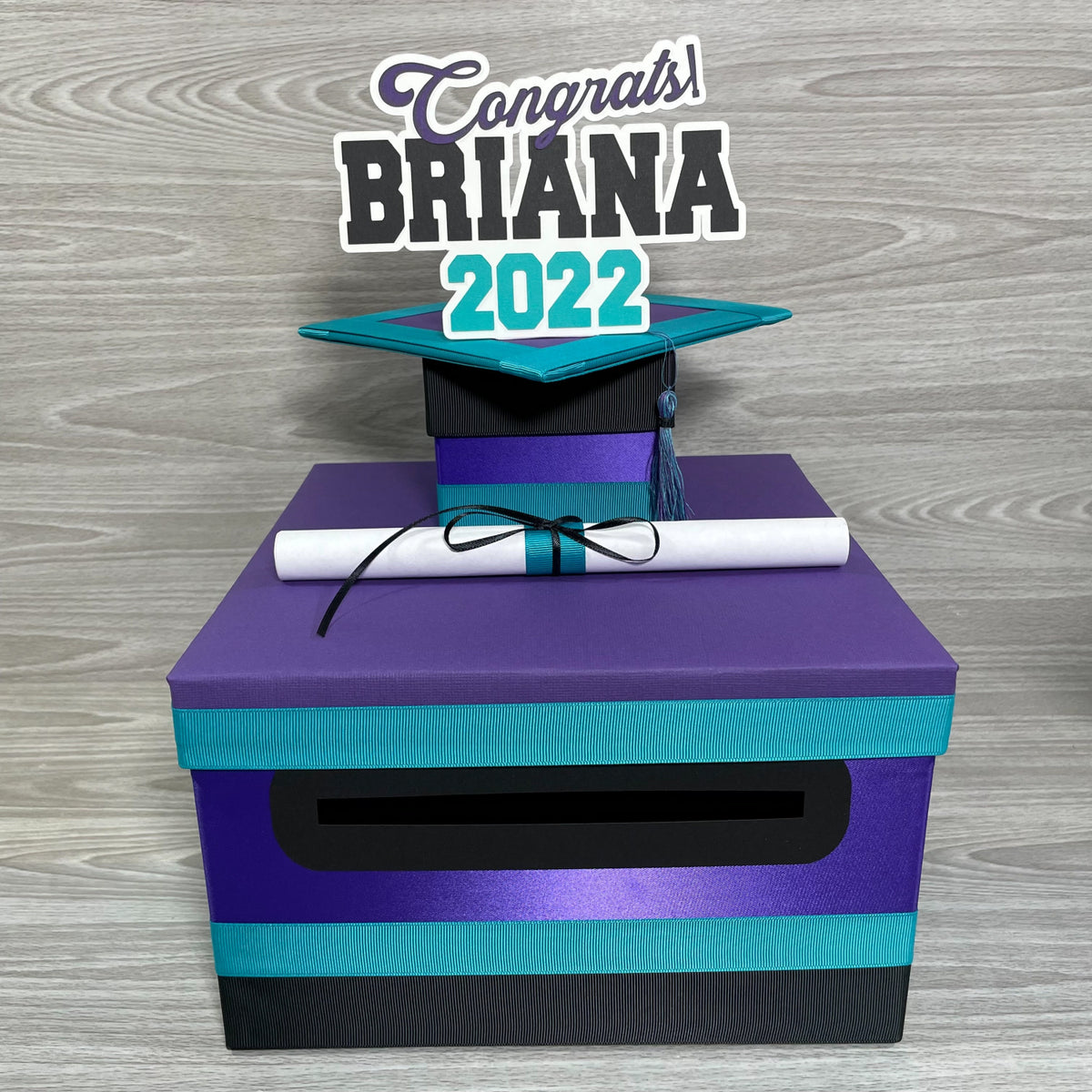 Purple, Black, and Teal Graduation Card box