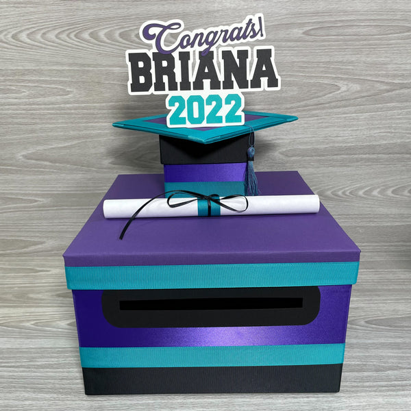 Purple, Black, and Teal Graduation Card box