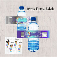 Purple, Teal, and Silver Little Princess Water bottle Labels, Blonde