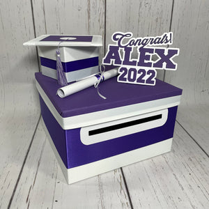 Royal Purple & White Graduation Card Box
