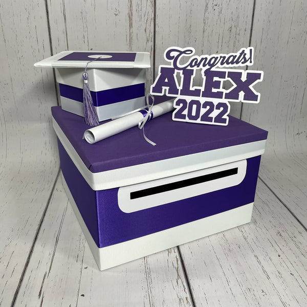 Royal Purple & White Graduation Card Box