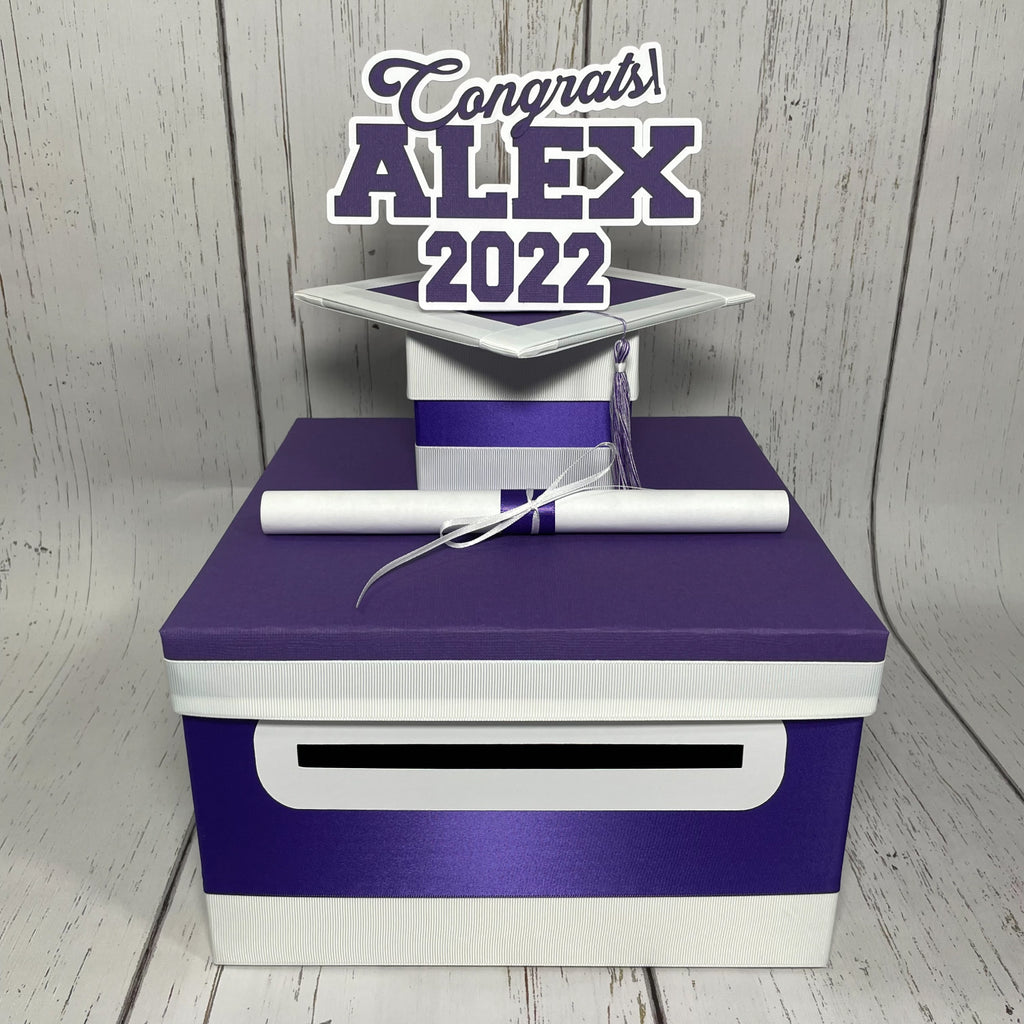 Royal Purple & White Graduation Card Box