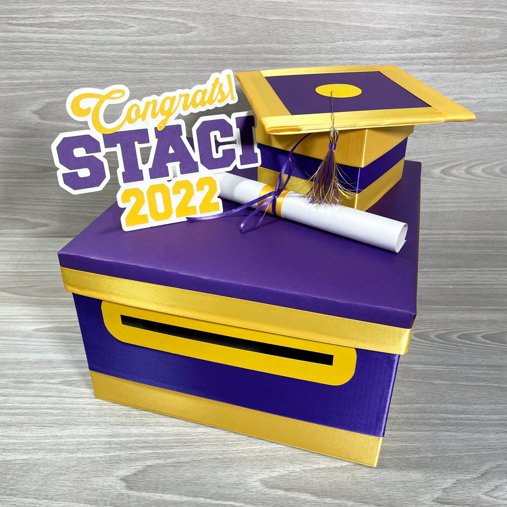 Graduation Card Box - Purple, Yellow Gold 10x10