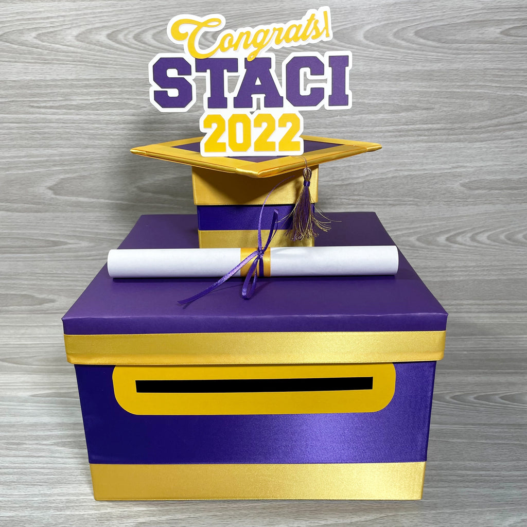 Graduation Card Box - Purple, Yellow Gold 10x10