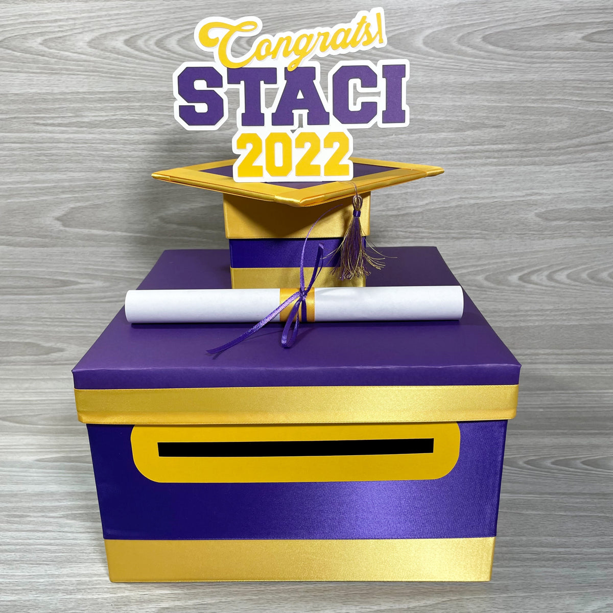 Graduation Card Box - Purple, Yellow Gold 10x10