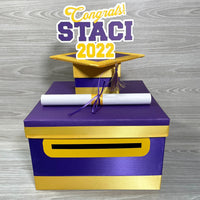 Graduation Card Box - Purple, Yellow Gold 10x10
