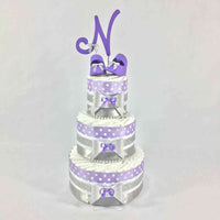 Lavender & Silver Monogram Girl Diaper Cake Centerpiece
