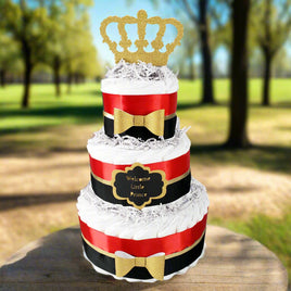 Red, Black, & Gold Little Prince Baby Shower Diaper Cake