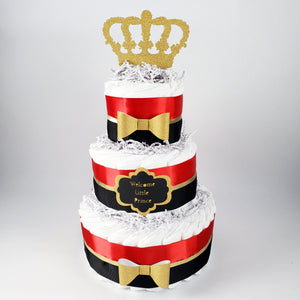 Red, Black, & Gold Little Prince Baby Shower Diaper Cake