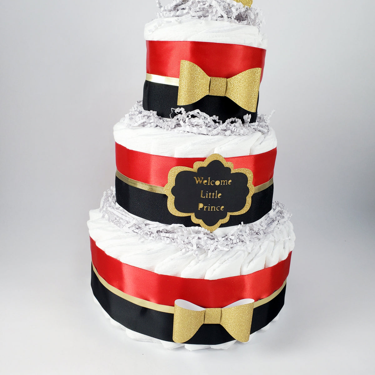 Red, Black, & Gold Little Prince Baby Shower Diaper Cake