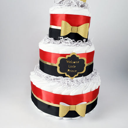 Red, Black, & Gold Little Prince Baby Shower Diaper Cake
