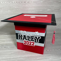 Graduation Cap Card Box - Red, Black, Gray 8x8