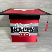 Graduation Cap Card Box - Red, Black, Gray 8x8 Style 1