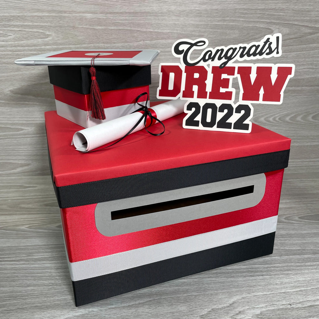 Graduation Card Box - Red, Black, Gray 10x10