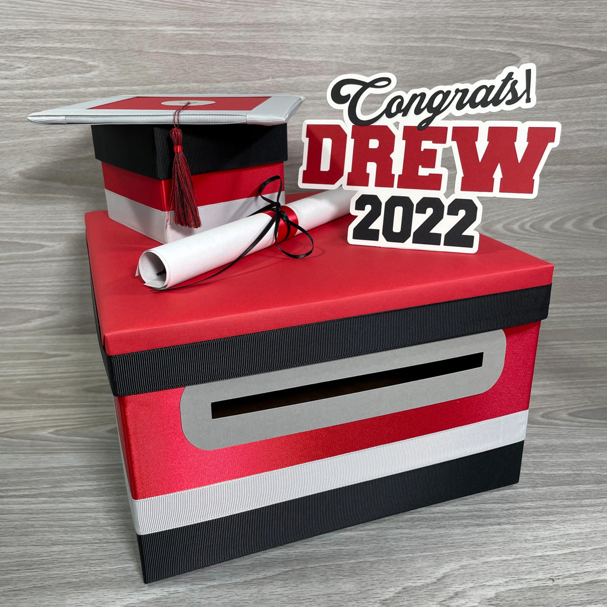 Graduation Card Box - Red, Black, Gray 10x10