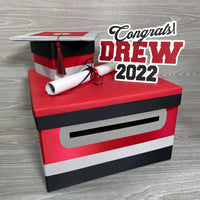 Graduation Card Box - Red, Black, Gray 10x10
