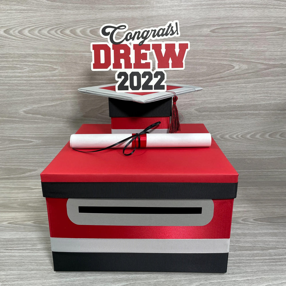Graduation Card Box - Red, Black, Gray 10x10| Nepheryn Party