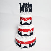 Red, Black, and White Little Man Diaper Cake Centerpiece
