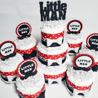 Red, Black, and White Little Man Diaper Cake Centerpiece
