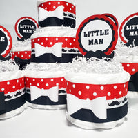 Red, Black, and White Little Man Diaper Cake Centerpieces
