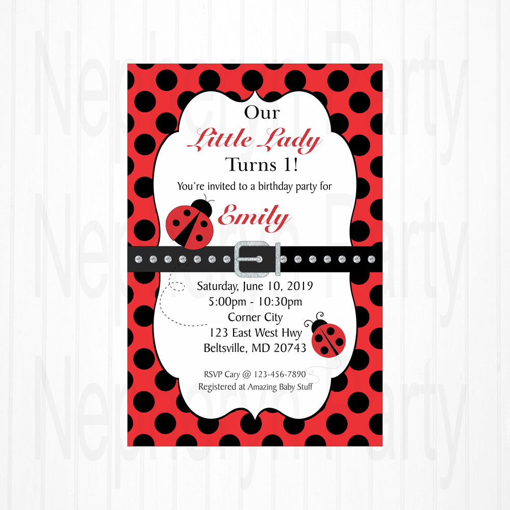 Red & Black Little Ladybug 1st Birthday Invite