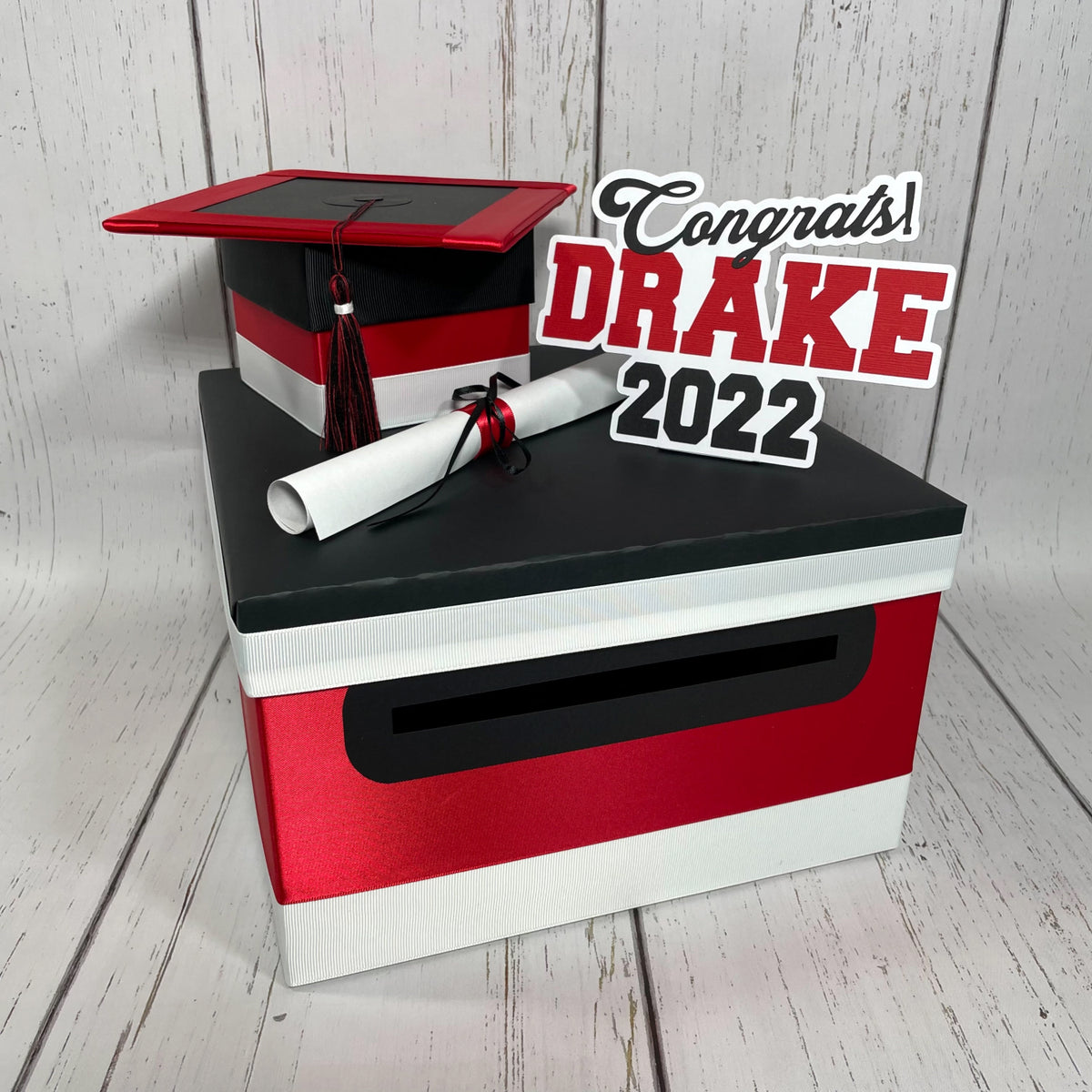 Graduation Card Box - Black, Red, White 10x10 | Nepheryn Party