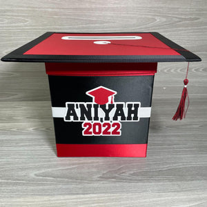 Graduation Cap Card Box - Red, Black 8x8