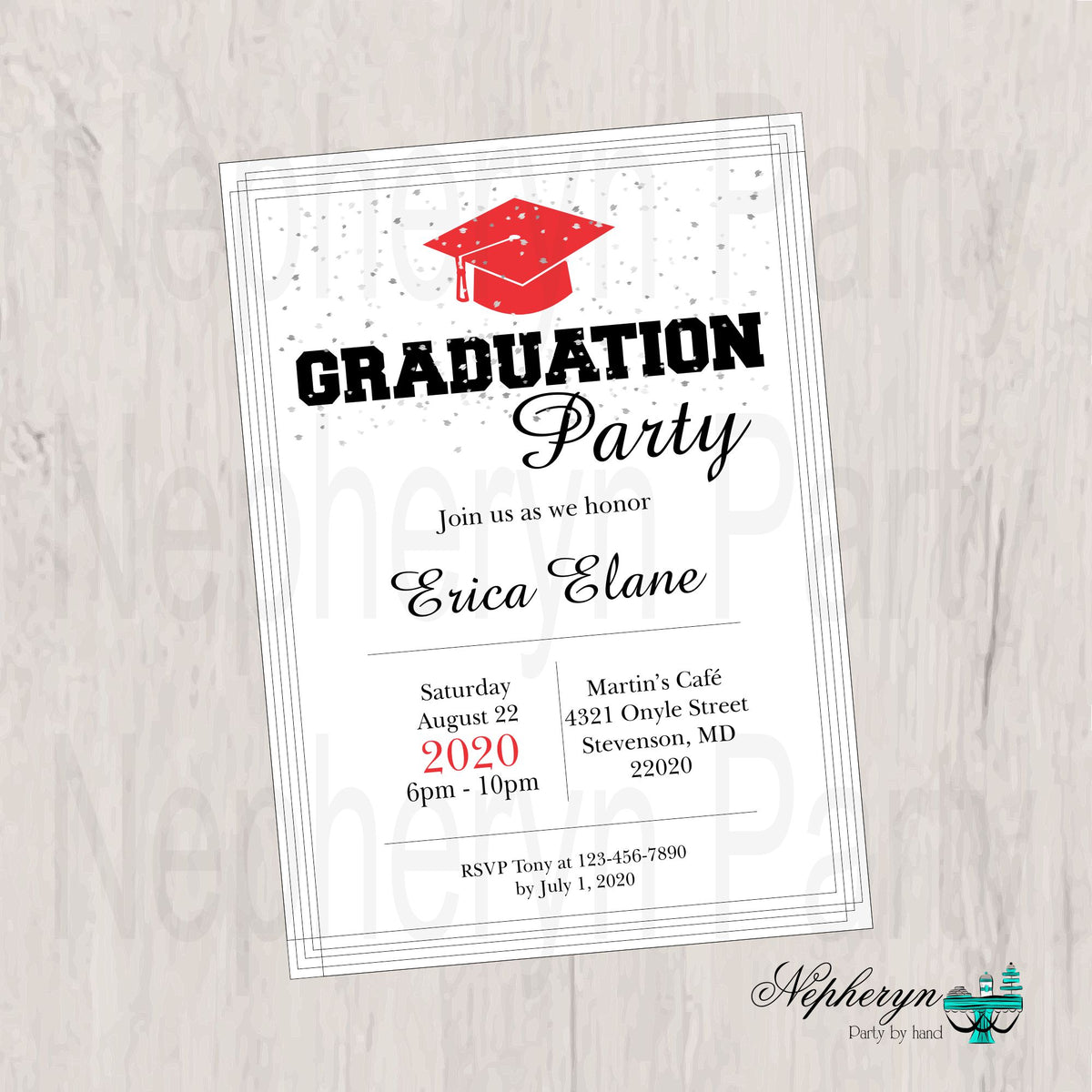Red and Black Graduation Party Invitation