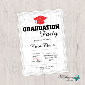Red and Black Graduation Party Invitation