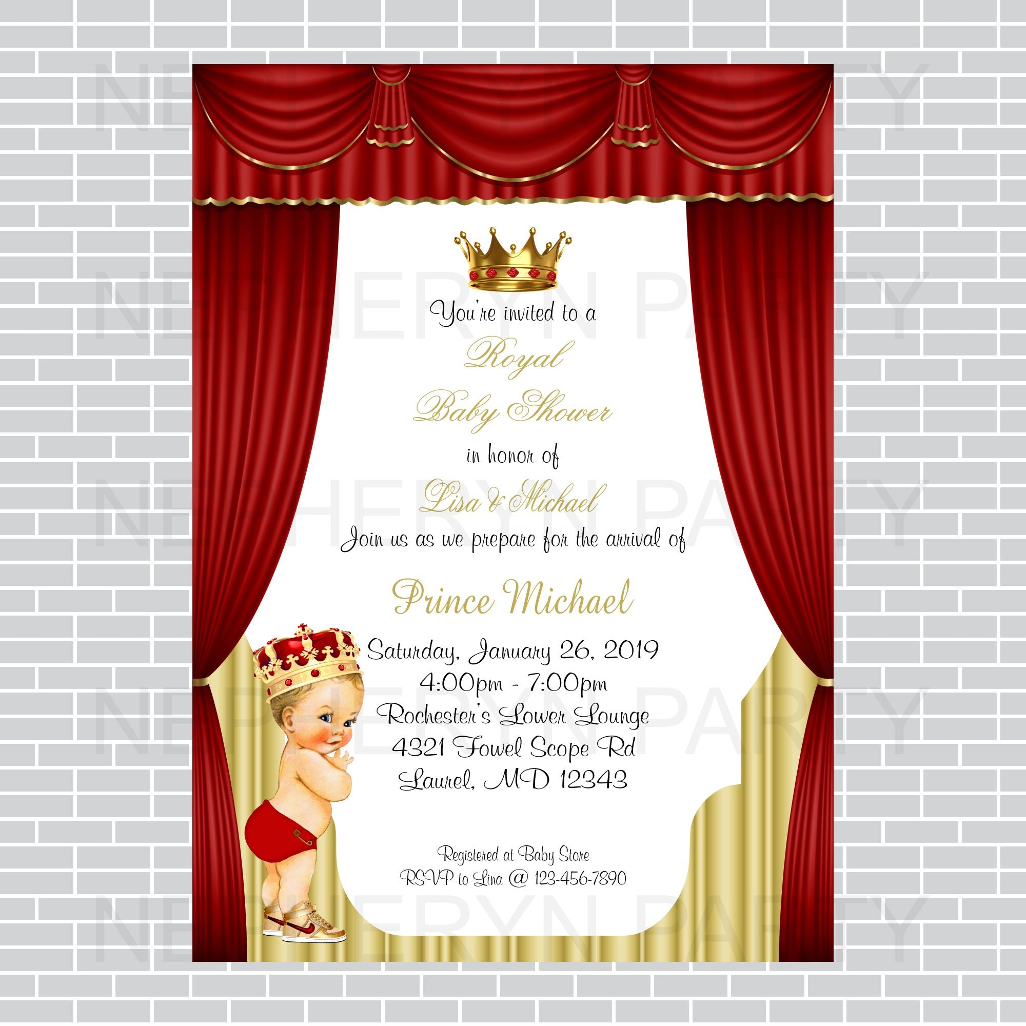 Royal Prince Baby Shower Invite - Red, Gold | Nepheryn Party royal-prince-baby-shower-invite-red-gold-nepheryn-party