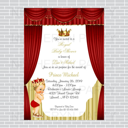 Red and Gold Little Prince Baby Shower Invite, Blonde