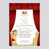 Red and Gold Little Prince Baby Shower Invite, Brunette