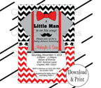 Red, Black, & Grady Little Man Onesie Baby Shower Invite