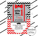 Red, Black, & Grady Little Man Onesie Birthday Invite