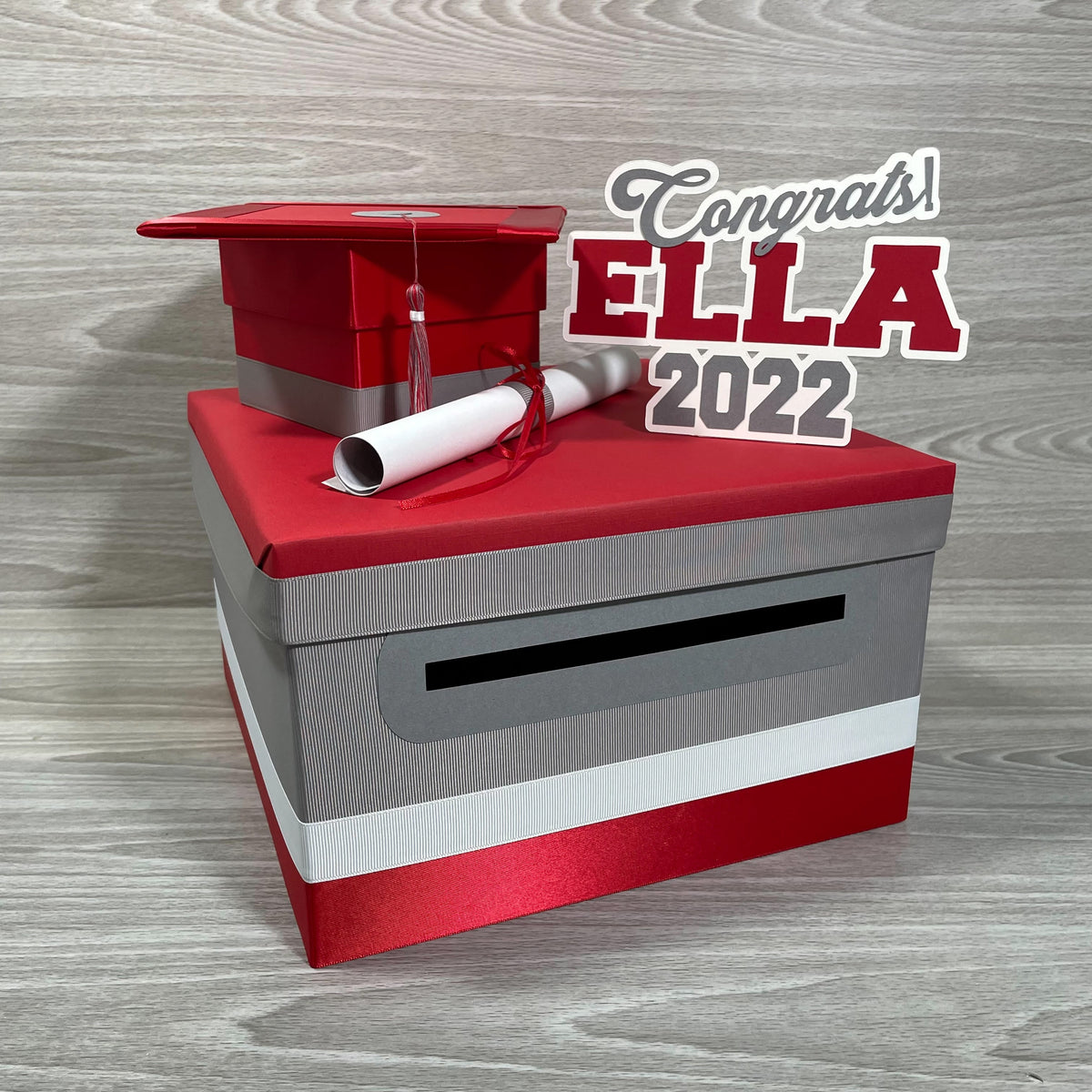 Graduation Card Box - Red, Gray, White 10x10