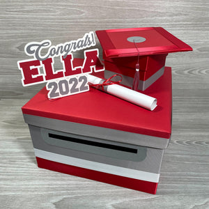 Graduation Card Box - Red, Gray, White 10x10