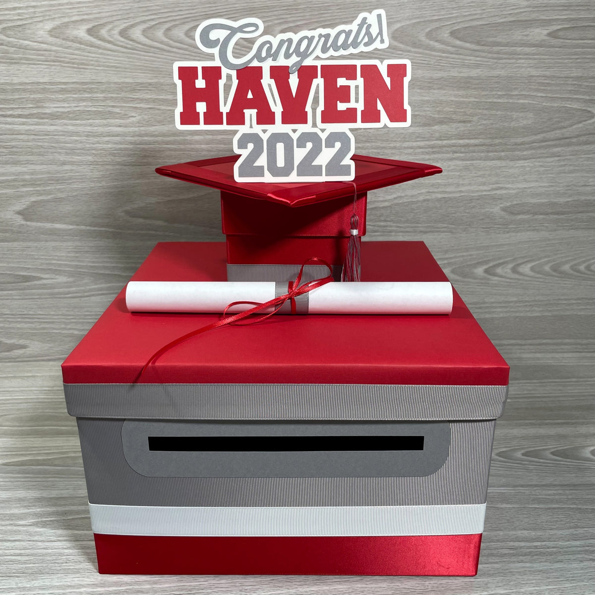 Graduation Card Box - Red, Gray, White 10x10