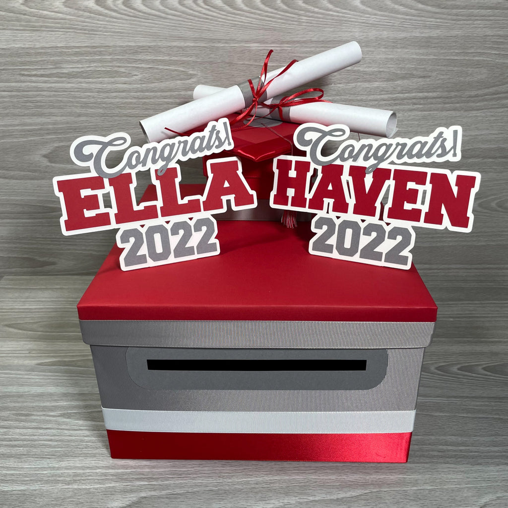Graduation Card Box - Red, Gray, White 10x10