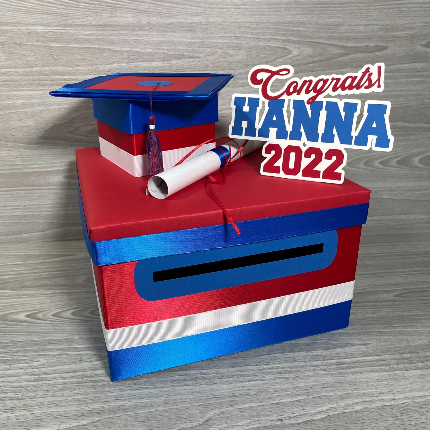 grad gift card box Funrous Large 2026 Blue and Black Graduation with 30 Pcs Advice Card Money Box Congrats 3D Cap Top Holder Class of 2026 Party Decorations College Graduation Supplies while subtle star accents add depth and visual interest throughout the field Graduation Card Box - Red,