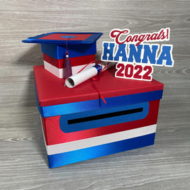 Graduation Card Box - Red, Royal Blue 10x10