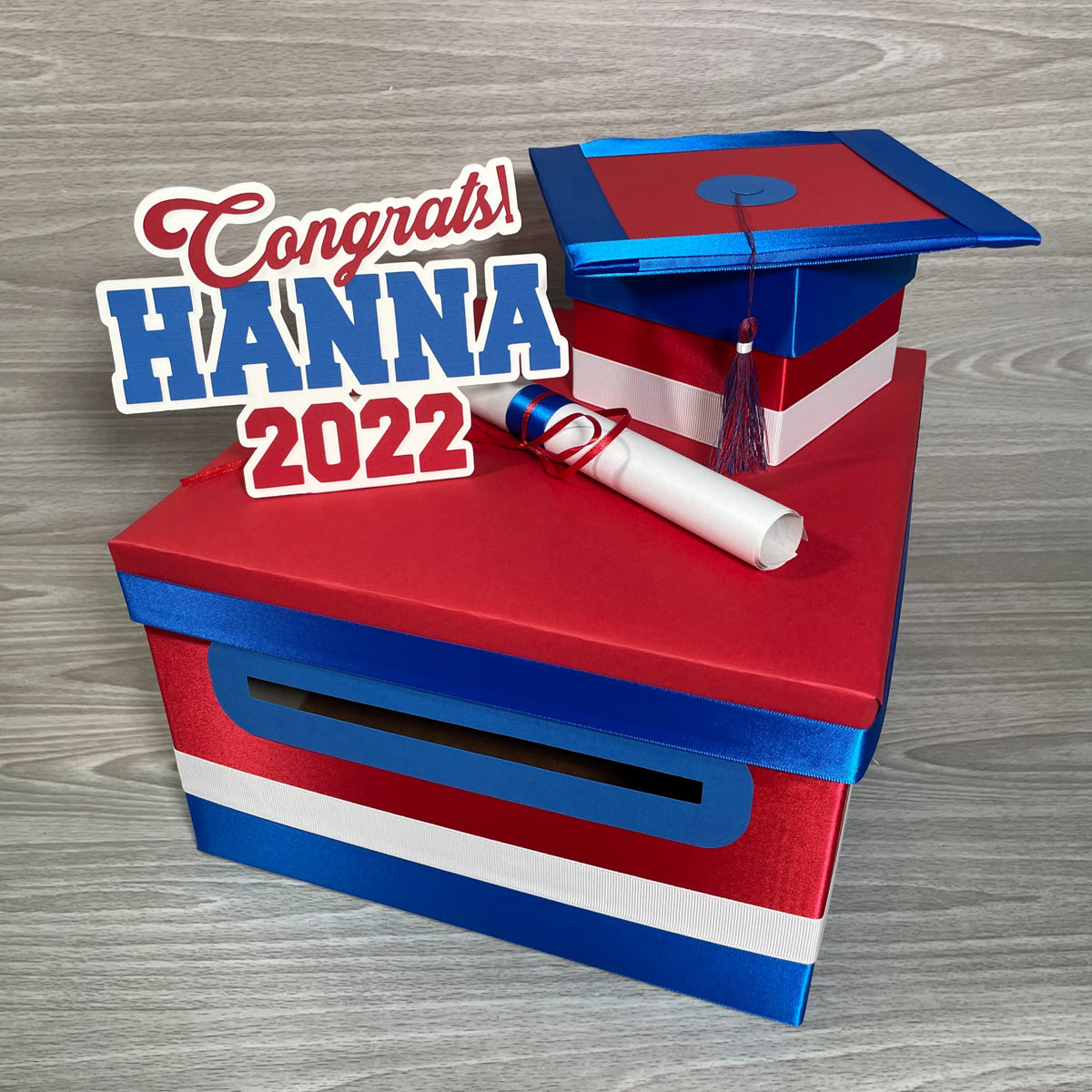 Graduation Card Box - Red, Royal Blue 10x10