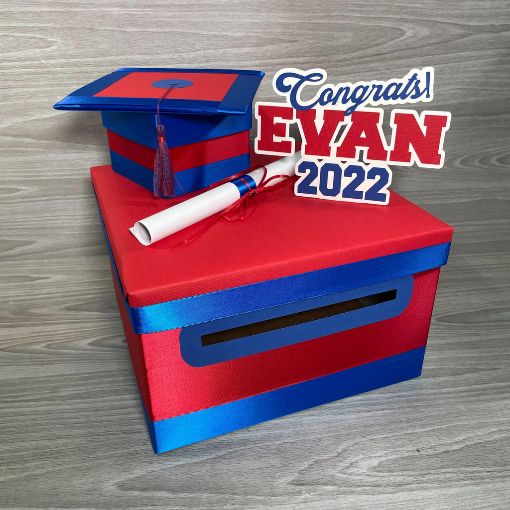 Graduation Card Box - Red, Royal Blue 10x10
