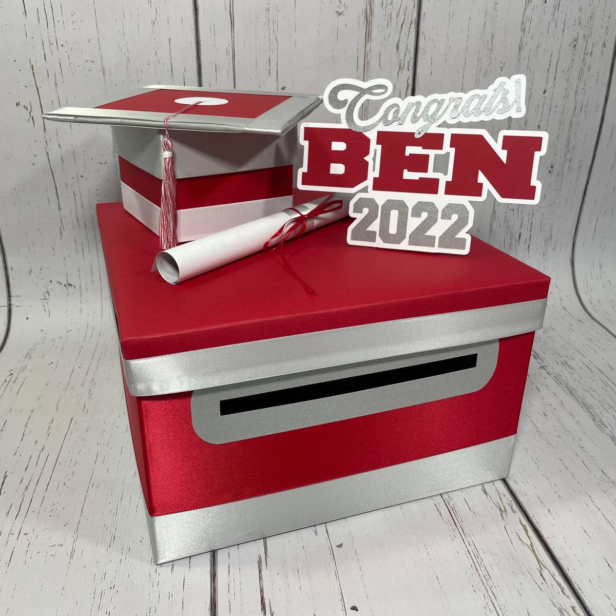 Red, Silver, & White 10x10 Graduation Card Box