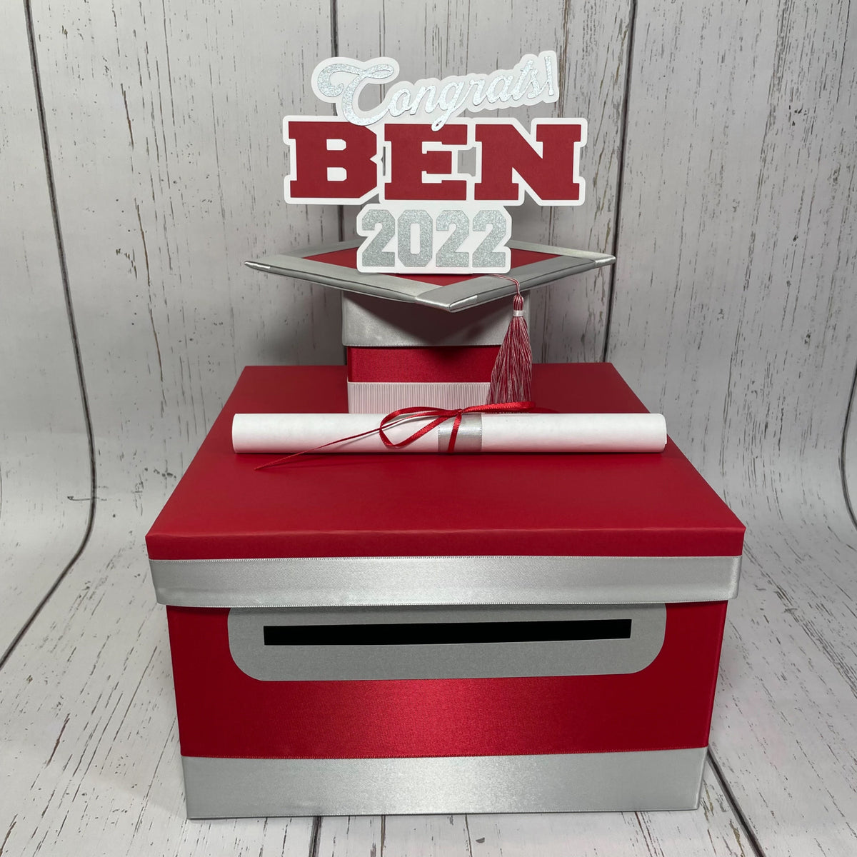 Red, Silver, & White 10x10 Graduation Card Box