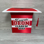 Graduation Cap Card Box - Red, White, Black 8x8