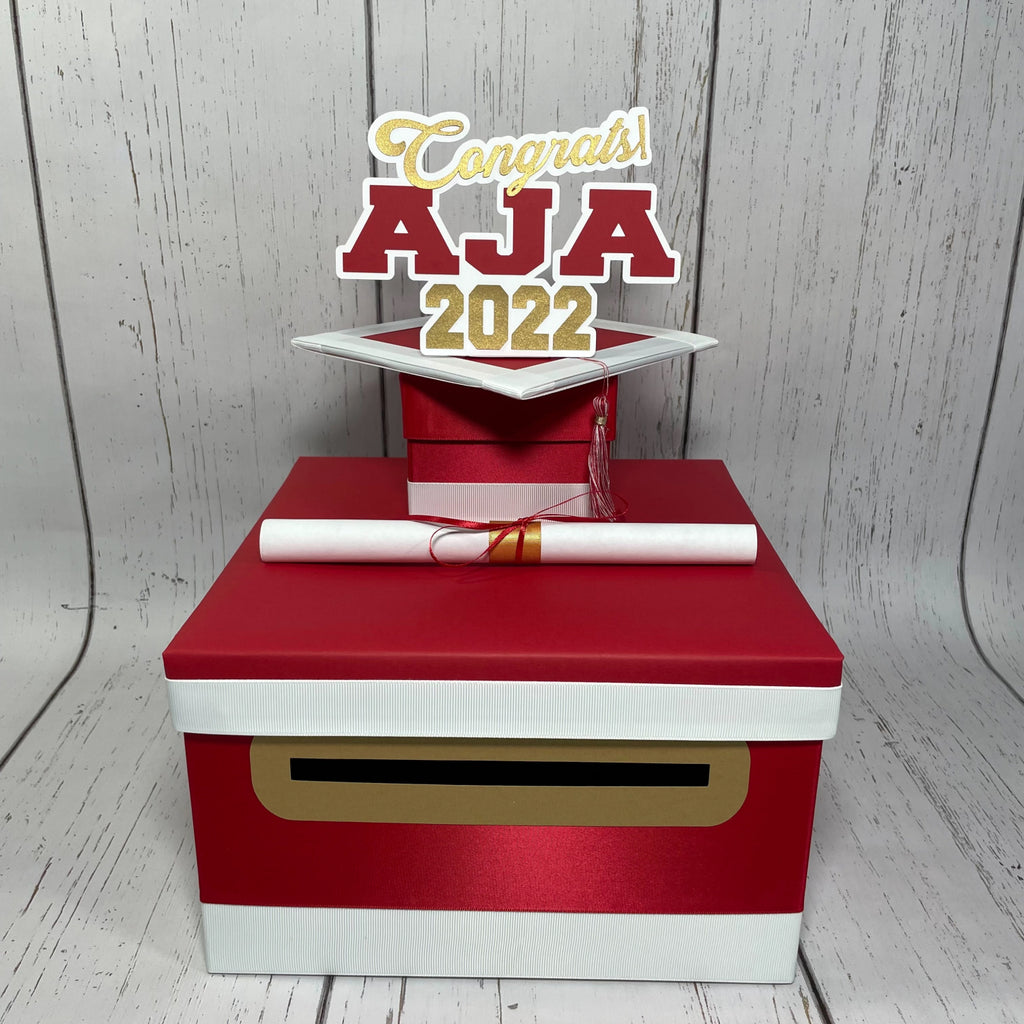 Red, White & Old Gold Graduation Card Box